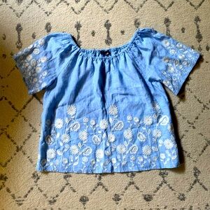 Saks Fifth Avenue Linen Blouse with Floral Embroidery